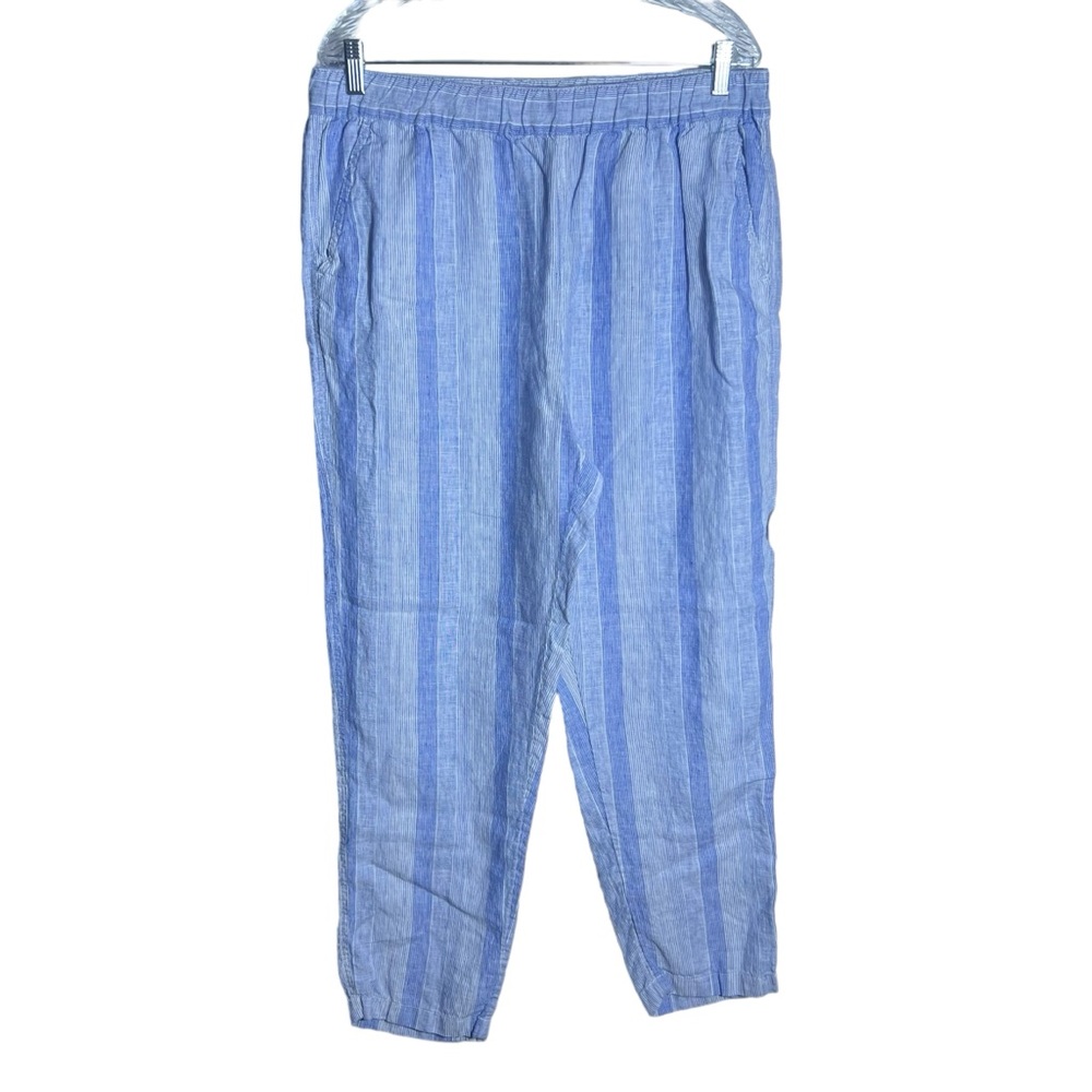 C&C California Blue & White Linen Striped Pull-On Wide Leg Pants β’ Size L